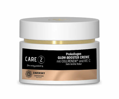 Care Z Prokollagen Glow-Booster Creme im weißen Tiegel mit COLLRENEW und Vitamin C, Stadtapotheke Zaversky, Vorderansicht