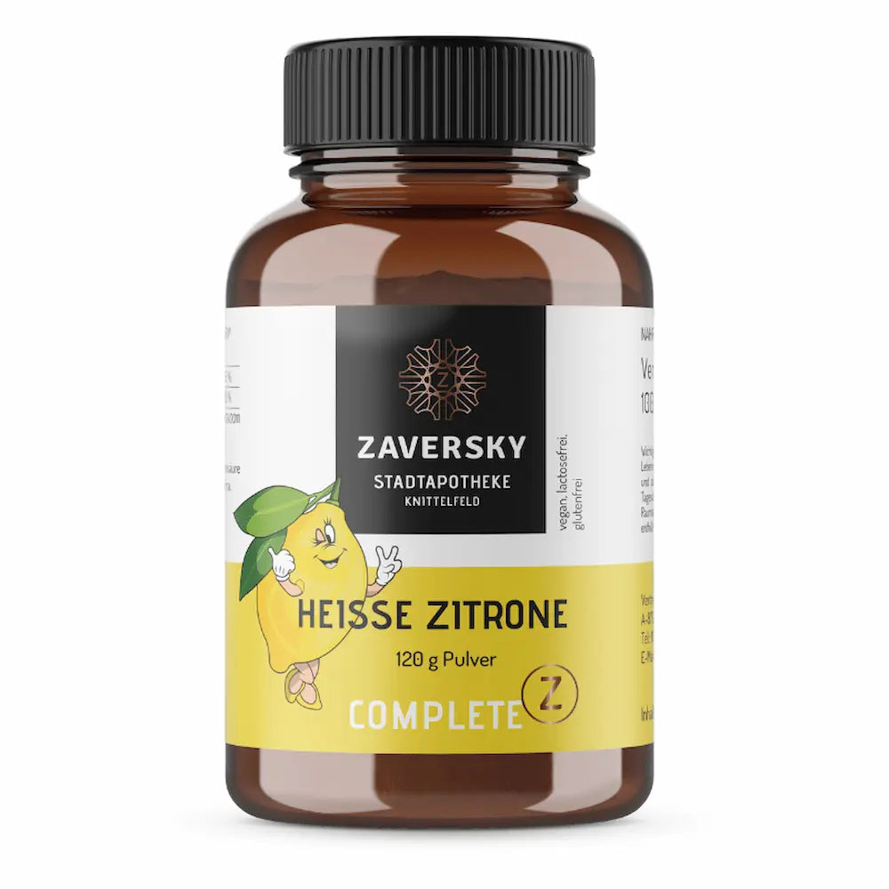 Heisse Zitrone Complete von Zaversky Stadtapotheke Knittelfeld, 120 g Pulver in Braunglasdose, vegan, lactosefrei, glutenfrei
