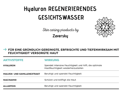 Hyaluron REGENERIERENDES GESICHTSWASSER mit Malven - und Kamillenextrakt CareZ - Kosmetika - Apotheke Zaversky