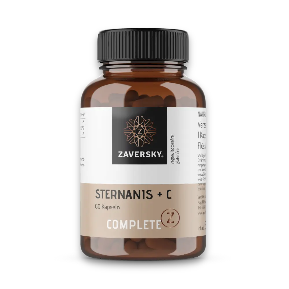  Braune Kapseldose Zaversky Sternanis + C, Complete Z, 60 Kapseln, vegan, laktose- und glutenfrei.