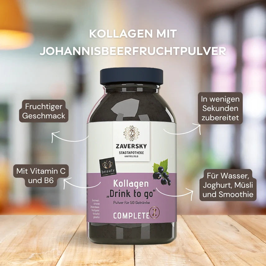 Kollagen "Drink to Go" mit Johannisbeerfruchtpulver bei Apotheke Zaversky
