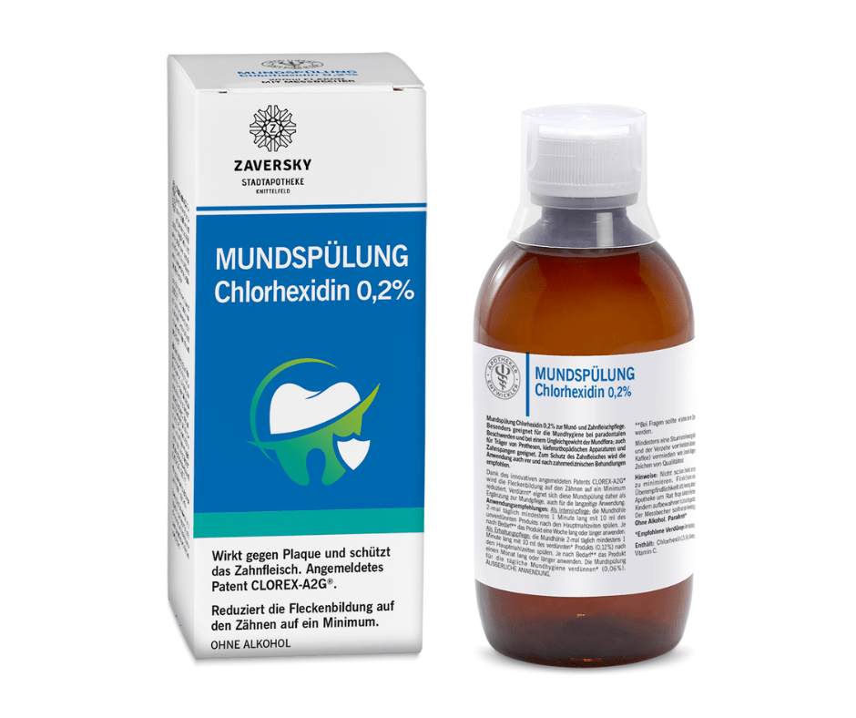 Mundspülung Chlorhexidin 0,2% - wirkt gegen Plaque und schützt das Zahnfleisch - Hausapotheke - Apotheke Zaversky