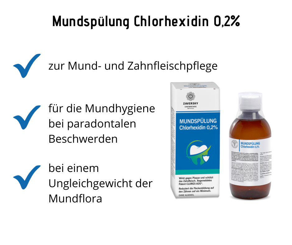 Mundspülung Chlorhexidin 0,2% - wirkt gegen Plaque und schützt das Zahnfleisch - Hausapotheke - Apotheke Zaversky