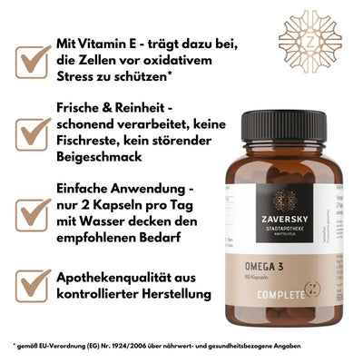 Omega 3 - 60 Kapseln - 2000mg Premium Fischöl pro Tagesdosis mit DHA und EPA - Nahrungsergänzung - Apotheke Zaversky