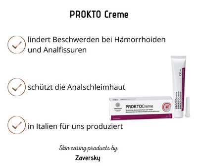 PROKTO Creme - schützt die Analschleimhaut und lindert Beschwerden bei Hämorrhoiden und Analfissuren - Hausapotheke - Apotheke Zaversky