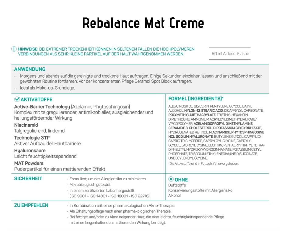 Rebalance Mat - Ceramol ACN3 - Klärende und mattierende Gel - Creme - Kosmetika - Apotheke Zaversky