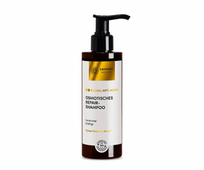 Zaversky Stadtapotheke Osmotisches Repair-Shampoo Global Anti-Aging in brauner Pumpflasche, verdichtet und kräftigt, Vorderansicht