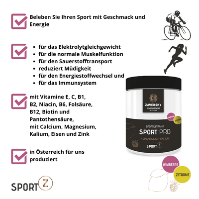 Sport Pro - Himbeer/Zitrone Sportgetränk - Rundumversorgung für ihre Leistung beim Sport - 1 Packung - Nahrungsergänzung - Apotheke Zaversky