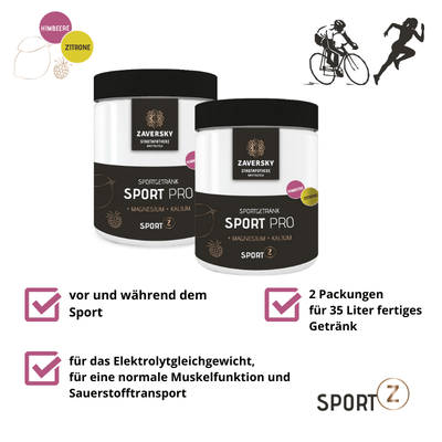 Sport Pro - Himbeer/Zitrone Sportgetränk - Rundumversorgung für ihre Leistung beim Sport - 2 Packungen (5% sparen) - Nahrungsergänzung - Apotheke Zaversky