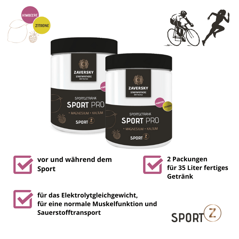 Sport Pro - Himbeer/Zitrone Sportgetränk - Rundumversorgung für ihre Leistung beim Sport - 2 Packungen (5% sparen) - Nahrungsergänzung - Apotheke Zaversky