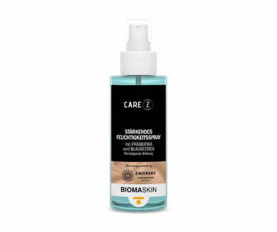 CARE Z Stärkendes Feuchtigkeitsspray mit Präbiotika und Blaubeeren in türkisfarbener Sprühflasche, BIOMASKIN von Zaversky