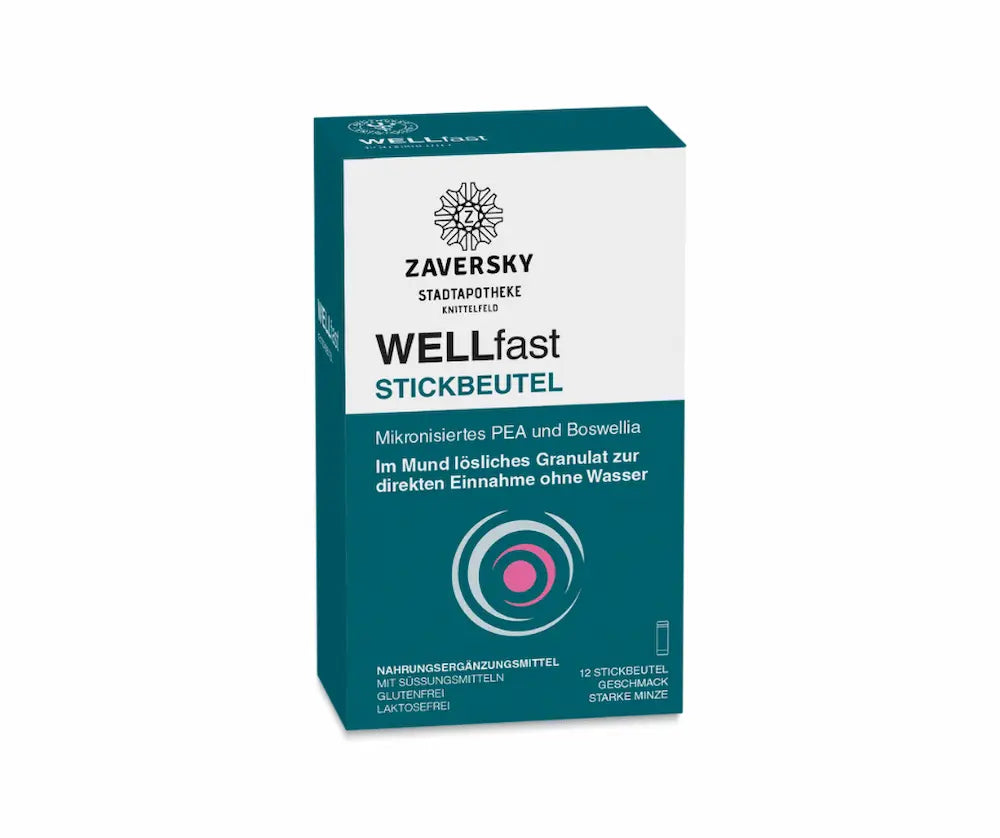 Zaversky WELLfast Stickbeutel mit mikronisiertem PEA und Boswellia, 12 Stück, Geschmack starke Minze, glutenfrei und laktosefrei