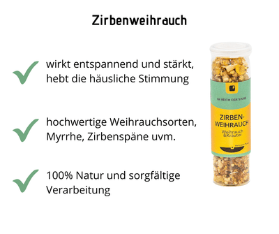 Zirbenweihrauch - Weihrauch mit Kräutern, entspannend und hebt die häusliche Stimmung - Hausapotheke - Apotheke Zaversky