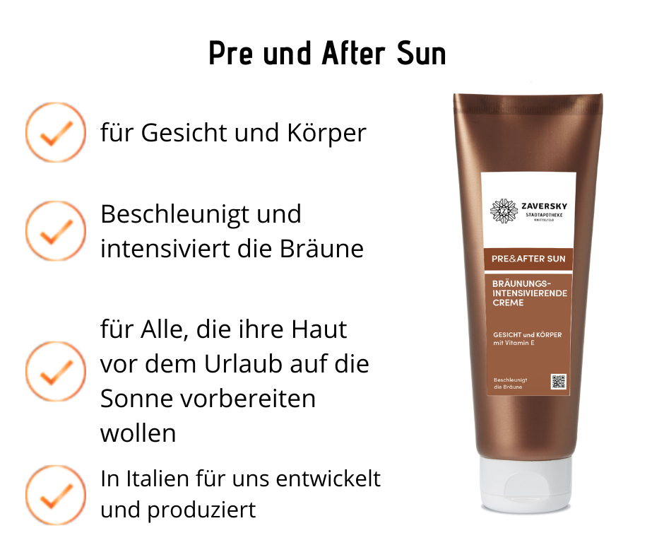 Bräunungsintensivierende Creme - Pre und After Sun - Beschleunigt und intensiviert die Bräune