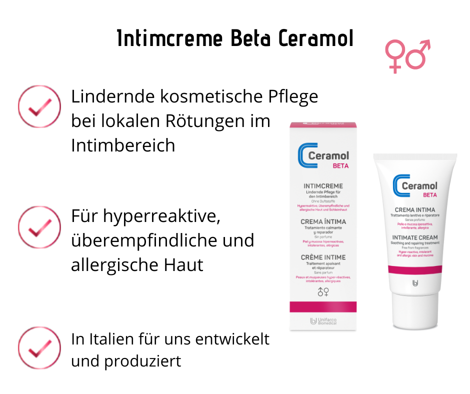Intimcreme Beta - Ceramol - Lindernde kosmetische Pflege bei lokalen Rötungen im Intimbereich bei Apotheke Zaversky