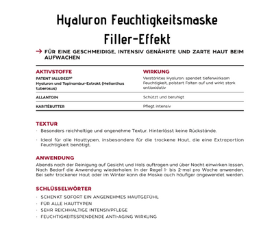 Hyaluron Feuchtigkeitsmaske - Filler- Effekt, Nachtpflege CareZ bei Apotheke Zaversky