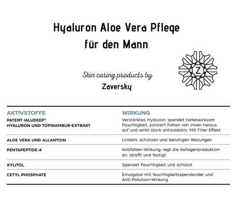 Hyaluron Aloe Vera Pflege für den Mann - beruhigt und revitalisiert CareZ