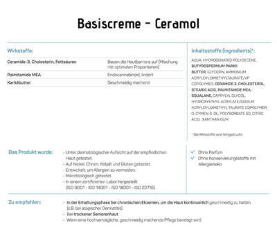 Basiscreme - Ceramol - zieht sehr schnell ein, leichte Textur bei Apotheke Zaversky
