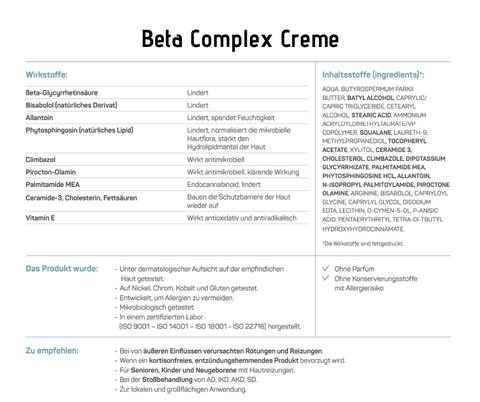 Beta Complex Creme - Ceramol - Behandlung mit entzündungshemmender Wirkung bei Ekzemen/Dermatitis und verschiedenartigen Reizungen und Entzündungen