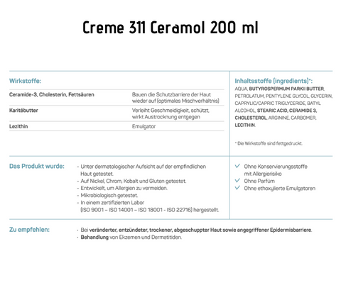 Creme 311 - Ceramol - Behandlung von Ekzemen und atopischer Dermatitis