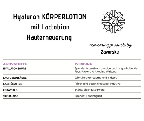 Hyaluron KÖRPERLOTION mit Lactobion - Hauterneuernd, Reichhaltige Textur CareZ