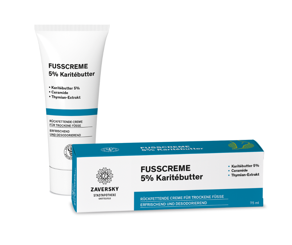 Fußcreme 5% Karitébutter - rückfettende Creme für trockene Füße CareZ bei Apotheke Zaversky