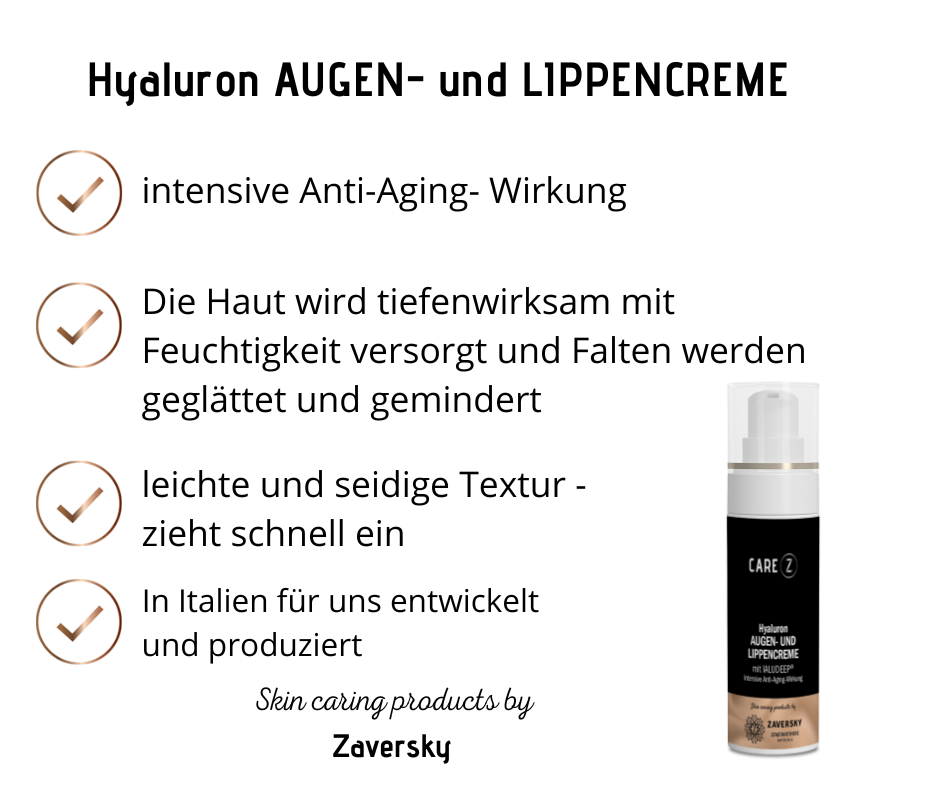 Hyaluron AUGEN- und LIPPENCREME - intensive Anti Aging- Wirkung CareZ bei Apotheke Zaversky