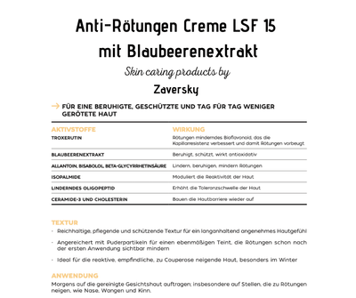 Anti - Rötungen Creme LSF 15 - mit Blaubeerenextrakt für zu Couperose neigende Haut CareZ - Kosmetika - Apotheke Zaversky