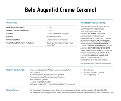 Augenlid Creme Beta - Ceramol - lindernde Pflege für gerötete Augenlider - Kosmetika - Apotheke Zaversky