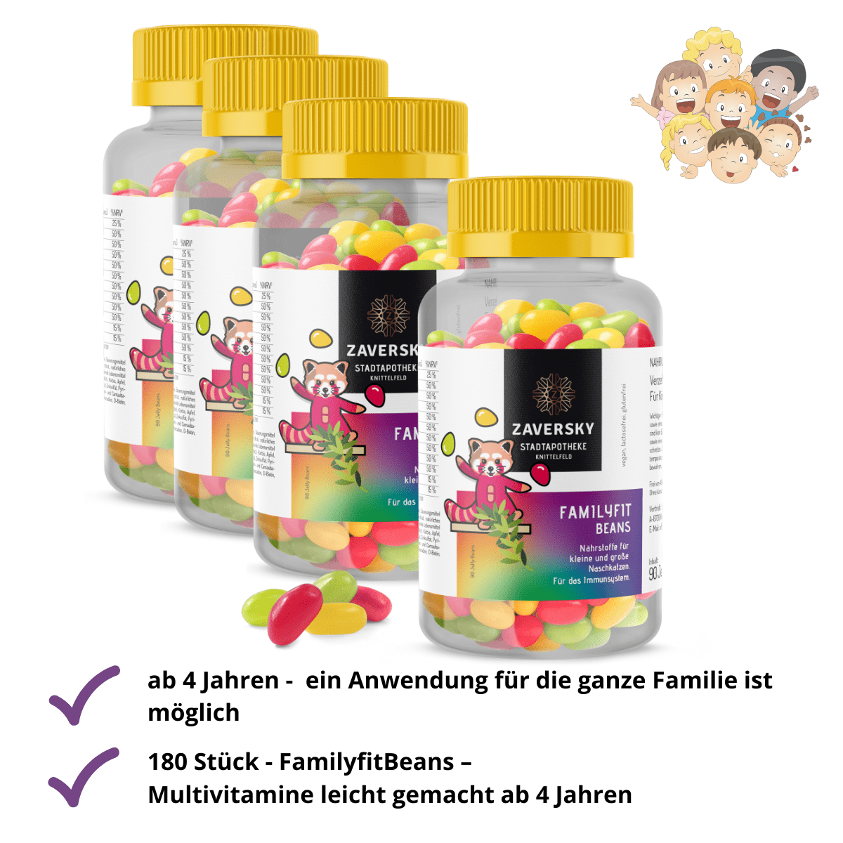 Familyfit BEANS - Der süße Multivitamin Snack - 4 Packungen - Nahrungsergänzung - Apotheke Zaversky