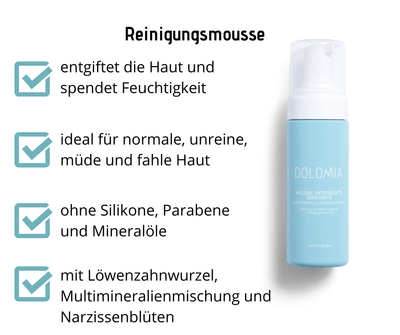 Feuchtigkeitsspendendes Reinigungsmousse Dolomia - spendet Feuchtigkeit und entgiftet - Kosmetika - Apotheke Zaversky