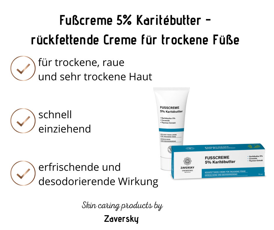 Fußcreme 5% Karitébutter - rückfettende Creme für trockene Füße CareZ - Kosmetika - Apotheke Zaversky