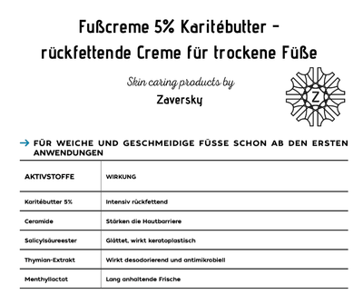 Fußcreme 5% Karitébutter - rückfettende Creme für trockene Füße CareZ - Kosmetika - Apotheke Zaversky
