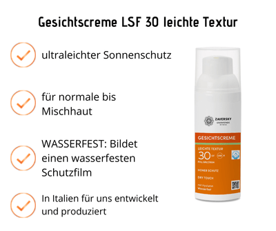 Gesichtscreme LSF 30 leichte Textur - mit Hyaluron, wasserfest - Kosmetika - Apotheke Zaversky