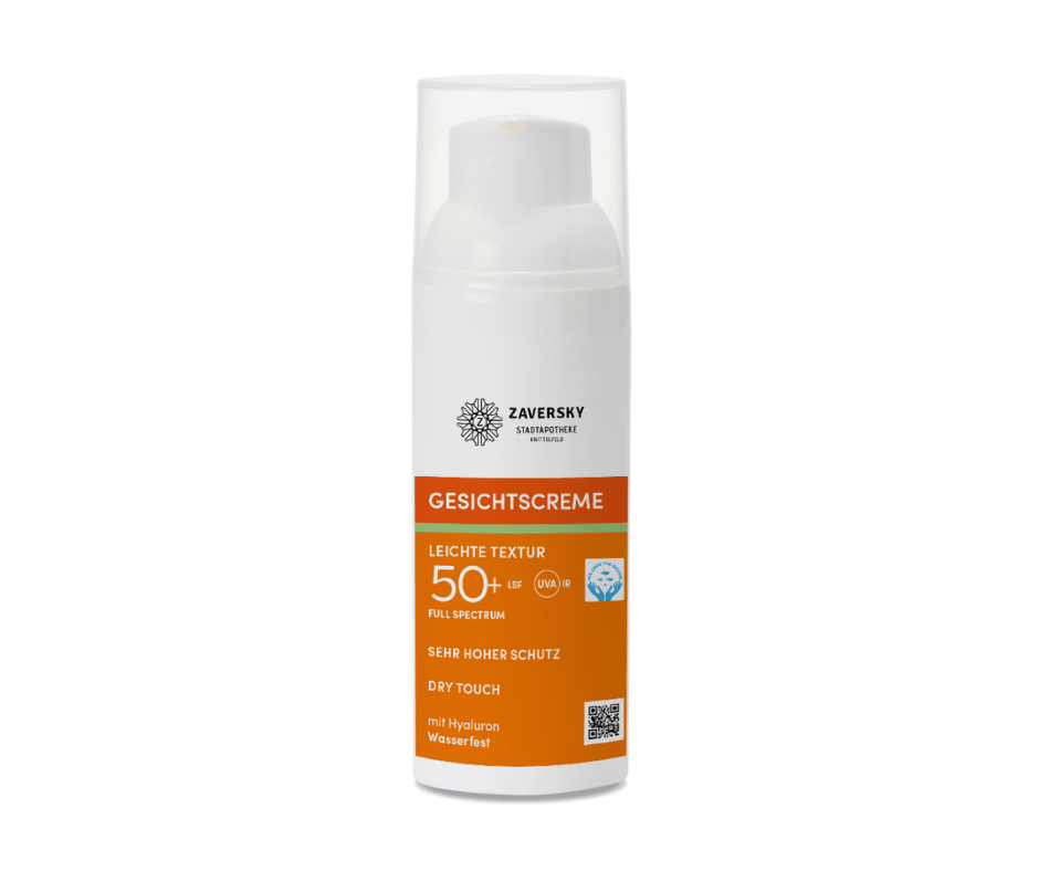 Gesichtscreme LSF 50 leichte Textur - mit Hyaluron, wasserfest, sehr hoher Schutz - Kosmetika - Apotheke Zaversky