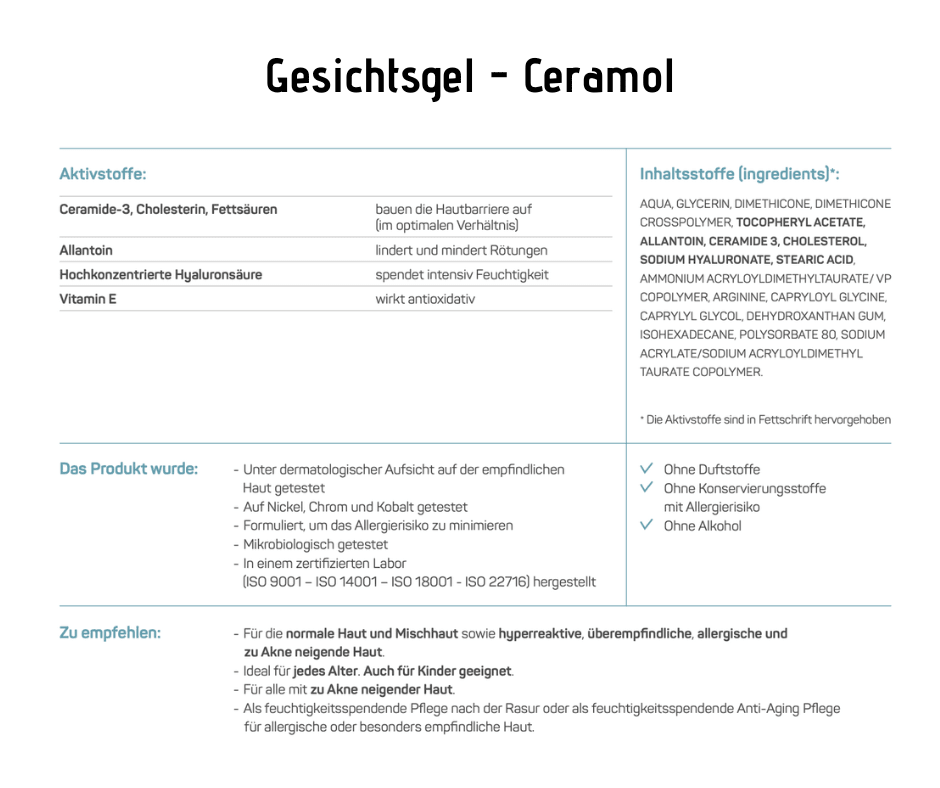 Gesichtsgel - Ceramol - Leichtes feuchtigkeitsspendendes und linderndes Gesichtsgel - Kosmetika - Apotheke Zaversky