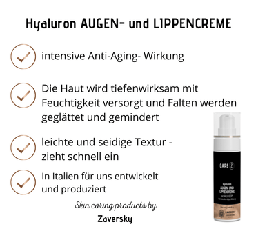Hyaluron AUGEN - und LIPPENCREME - intensive Anti Aging - Wirkung CareZ - Kosmetika - Apotheke Zaversky