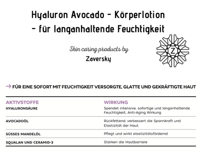 Hyaluron Avocado - Körperlotion - für langanhaltende Feuchtigkeit CareZ - Kosmetika - Apotheke Zaversky