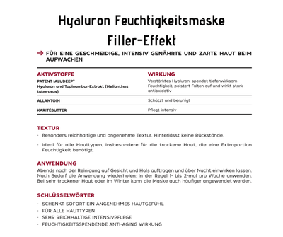 Hyaluron Feuchtigkeitsmaske - Filler - Effekt, Nachtpflege CareZ - Kosmetika - Apotheke Zaversky