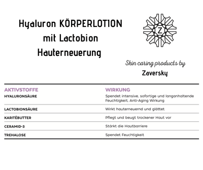 Hyaluron KÖRPERLOTION mit Lactobion - Hauterneuernd, Reichhaltige Textur CareZ - Kosmetika - Apotheke Zaversky