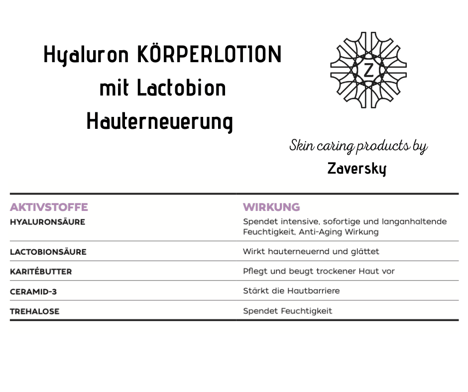 Hyaluron KÖRPERLOTION mit Lactobion - Hauterneuernd, Reichhaltige Textur CareZ - Kosmetika - Apotheke Zaversky