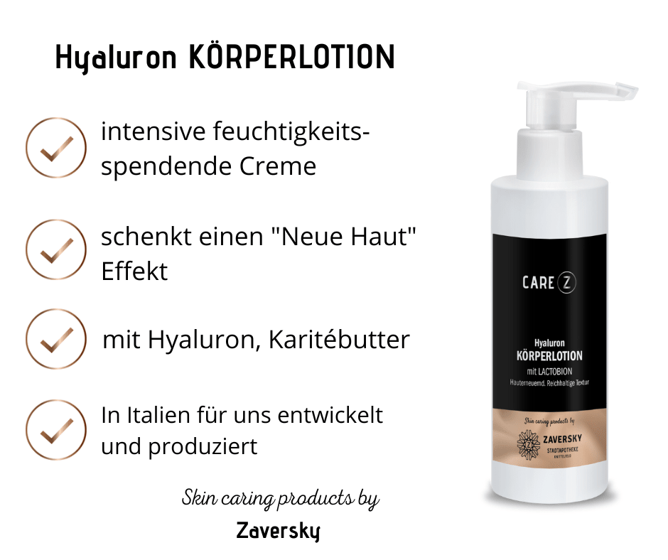 Hyaluron KÖRPERLOTION mit Lactobion - Hauterneuernd, Reichhaltige Textur CareZ - Kosmetika - Apotheke Zaversky