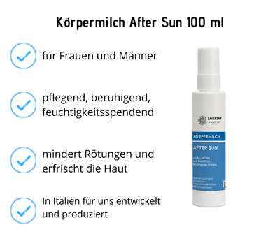 Körpermilch - After Sun beruhigend, spendet Feuchtigkeit, langanhaltende Bräune 100 ml - Kosmetika - Apotheke Zaversky