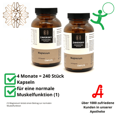 Magnesium 120 Stück - für 2 Monate - 2 Packungen - Nahrungsergänzung - Apotheke Zaversky