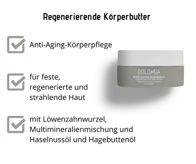 Regenerierende Körperbutter Dolomia - sehr reichhaltige, weiche Creme nährt die Haut tiefenwirksam und schenkt ihr neue Leuchtkraft - Kosmetika - Apotheke Zaversky