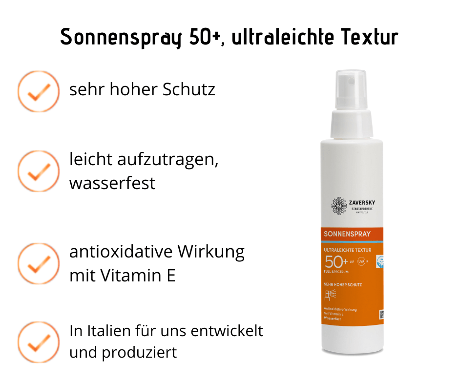 Sonnenspray - ultraleichte Textur, LSF 50, sehr hoher Schutz, wasserfest - Backend - Apotheke Zaversky