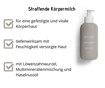 Straffende Körpermilch Dolomia - schenkt der Haut Energie und Vitalität, spendet tiefenwirksam Sauerstoff und Feuchtigkeit - Kosmetika - Apotheke Zaversky
