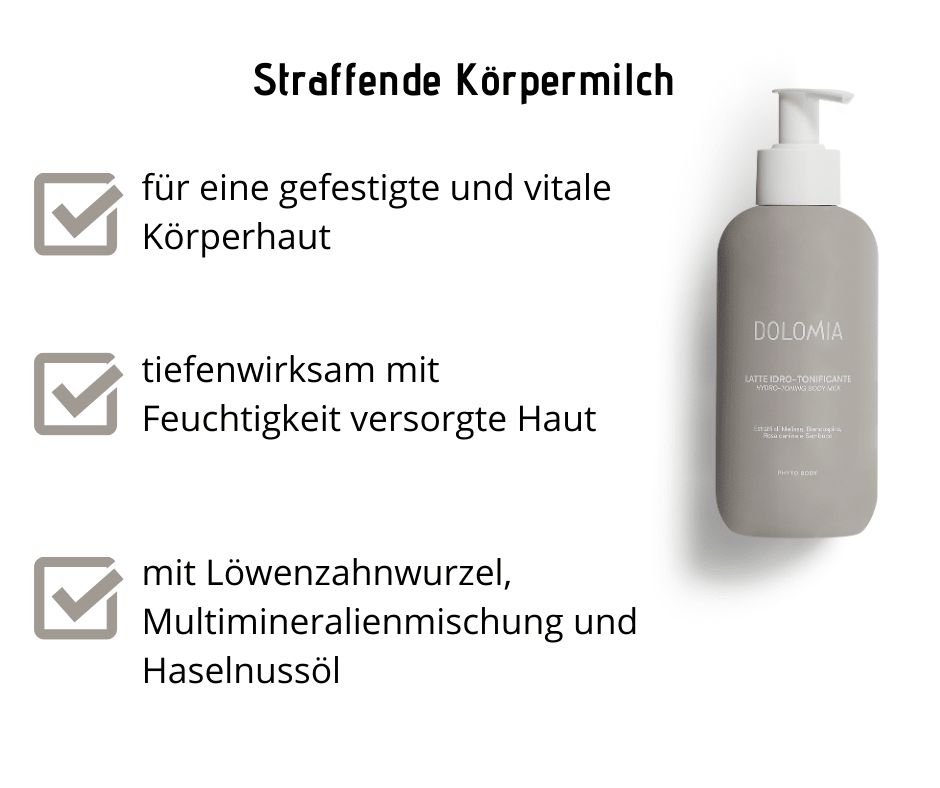 Straffende Körpermilch Dolomia - schenkt der Haut Energie und Vitalität, spendet tiefenwirksam Sauerstoff und Feuchtigkeit - Kosmetika - Apotheke Zaversky