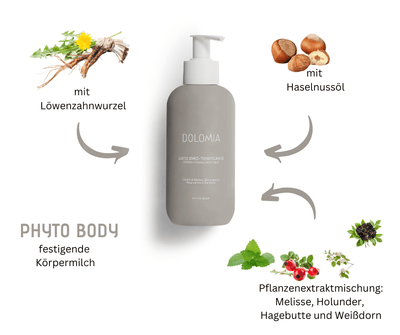 Straffende Körpermilch Dolomia - schenkt der Haut Energie und Vitalität, spendet tiefenwirksam Sauerstoff und Feuchtigkeit - Kosmetika - Apotheke Zaversky