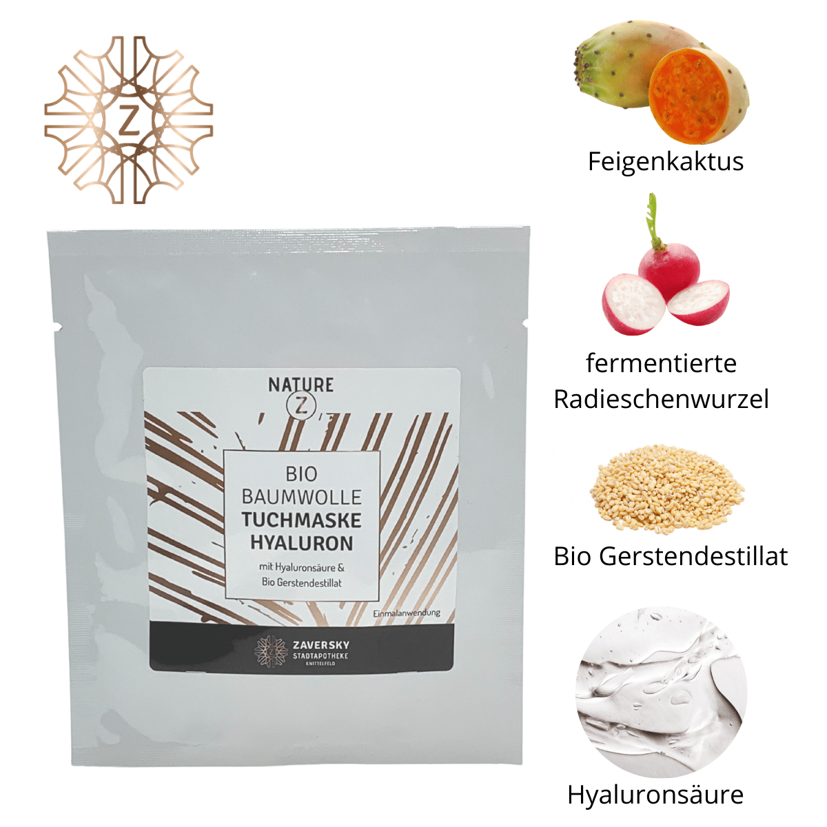 Tuchmaske Hyaluron - revitalisiert, erfrischt und hinterlässt ein glattes Hautgefühl - Kosmetika - Apotheke Zaversky